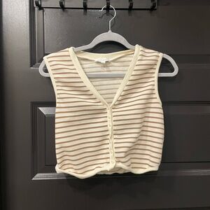 Striped Sleeveless Button-Up Top Vest